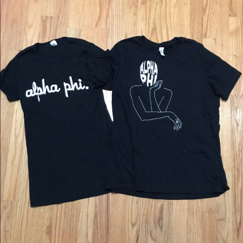 Two alpha phi black t shirts